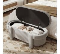 Banc de Rangement 121,5x49x44,5cm - Pouf Coffre Banquette Bout de Lit Assise Rembourrée - Tissu Polaire Effet Mouton Gris