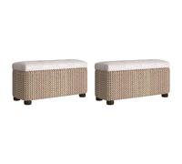 Banc de Rangement 2 Pièces avec Coussin Gris 69 cm en Quenouille | Compartiment sous coussin, assise rembourrée confortable, capacité 110 kg, style naturel, pièce décorative pour entrée salon