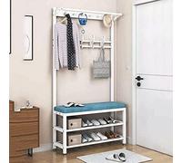 Banc de rangement 3 en 1 industriel en métal avec 10 crochets pour chaussures, manteaux et accessoires, décoration d'intérieur élégante.
