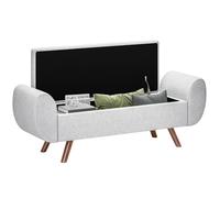 HOMCOM Banc de Rangement 53,8L Pouf Salon Bout de lit Coffre de Rangement Repose-Pieds avec siège rembourré en Lin et accoudoirs, pour Salon, Chambre, entrée, 132 x 42 x 50 cm, Gris