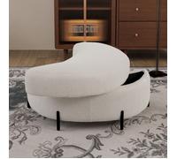 Banc de Rangement 86x47,5x43cm - Pouf Coffre Demi-lune avec Plateau - Table d'Appoint - Bout de Lit - Salon Entrée - Chenille Ivoire