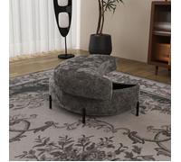 Banc de Rangement 86x47,5x43cm - Pouf Coffre Demi-lune avec Plateau - Table d'Appoint - Bout de Lit - Salon Entrée - Chenille Gris