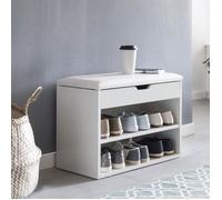 FineBuy Banc Chaussure Entrée 60x40x30 cm Étagère a Chaussures Blanc | Banc avec Rangement et Coussin | Meuble Couloir avec Assise