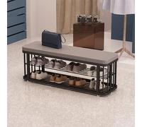 Banc de rangement à chaussures à 2 niveaux avec cadre en métal et design peu encombrant pour couloir, salon, entrée, élégant et fonctionnel