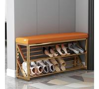Banc de rangement à chaussures à 2 niveaux avec coussin de siège rembourré, organiseur compact d'entrée, pieds en métal durable, tabouret élégant pour couloir, vestibule, 120 cm