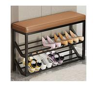 Banc de rangement à chaussures à 2 niveaux, entrée industrielle nizer avec étagères en métal, étagère à chaussures beige doré avec siège, élégant support à chaussures à 2 niveaux pour entrée à la