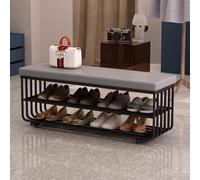 Banc de rangement à chaussures à 3 niveaux avec siège rembourré en mousse, ottoman en similicuir pour l'entrée, le salon et le couloir