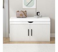 Banc de rangement à chaussures - Armoire d'entrée en bois à 2 niveaux avec dessus rabattable, lignes verticales - Idéal pour le salon - Dimensions : 60 x 32 x 42 cm