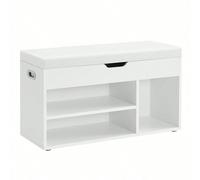 VASAGLE Banc de Rangement à Chaussures avec Coussin Confortable 3 Compartiments Coffre, Banquette Range Chaussures avec Assise 2 Étages Meuble d?entrée Blanc Charge maximale 150 kg LHS30W