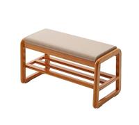 Banc de rangement à chaussures avec coussin doux, banc d'entrée en bois massif pour entrée et chambre à coucher, étagères ouvertes, petit tabouret à chaussures pour couloir