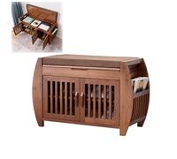 Banc de rangement à chaussures avec coussin et portes, organiseur d'entrée en bambou
