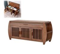 Banc de rangement à chaussures avec coussin et portes, organiseur d'entrée en bambou