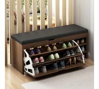 Banc de rangement à chaussures avec plateau relevable - Banc d'entrée avec tiroir rabattable - Siège multifonction pour salon et chambre à coucher - Marron - 80 cm - Élégant et fonctionnel