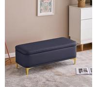 Banc de rangement à chaussures avec sangles rembourrées en cuir synthétique - Meuble d'entrée et de chambre à coucher en bois massif - 100,1 cm - Bleu foncé