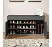 Banc de rangement à chaussures avec siège, cube de rangement avec portes, étagère à chaussures fermée et coussin en cuir synthétique pour une organisation pratique de l'entrée