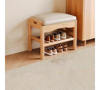 Banc de rangement à chaussures d'entrée en bois avec siège rembourré, design rustique pour l'intérieur, étagère à chaussures peu encombrante et solution d'assise