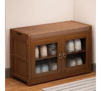 Banc de rangement à chaussures en bambou avec 2 portes - Élégant meuble à chaussures d'entrée et siège, solution de rangement pour vestiaire, banc d'assise durable et élégant pour l'organisation de la