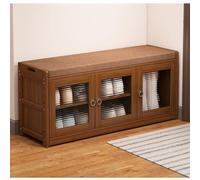 Banc de rangement à chaussures en bambou avec 2 portes élégant pour vestiaire d'entrée et meuble peu encombrant