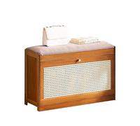 Banc de rangement à chaussures en bambou avec coussin de siège rembourré et rack de chaussures de chaussures de chaussures de chaussure d'entrée pour chambre à coucher et armoire à chaussures de
