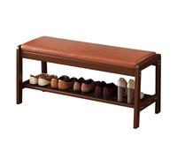 Banc de rangement à chaussures en bambou avec coussin en cuir synthétique - Organiseur d'entrée à 2 niveaux pour chaussures, couloir, vestiaire, chevet - Étagère à chaussures élégante et fonctionnelle