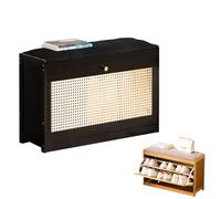 Banc de rangement à chaussures en bambou avec tiroirs rabattables, coussin de siège et design respirant - Meuble à chaussures étroit autonome pour couloir, chambre à coucher ou salon