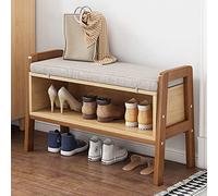 Banc de rangement à chaussures en bois avec assise rembourrée, 2 étagères pour entrée, couloir, salon, chambre à coucher, design peu encombrant, 65 x 30 x 45 cm, facile à monter