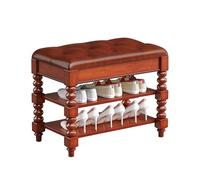 Banc de rangement à chaussures en bois avec coussin - Étagère à chaussures d'entrée à 2 niveaux avec dessus rabattable Marron 60 cm - Élégant pour chaussures et accessoires d'entrée.