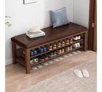 Banc de rangement à chaussures en bois massif avec coussin en cuir synthétique, organiseur d'entrée avec étagère réglable amovible pour salon et couloir