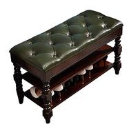 Banc de rangement à chaussures en bois massif avec coussin en polyuréthane, design à double couche pour l'organisation de l'entrée