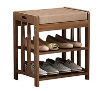Banc de rangement à chaussures en bois - Siège d'entrée rembourré avec étagère à chaussures en bambou à 3 niveaux pour couloir, chambre à coucher, vestiaire, meubles élégants et fonctionnels