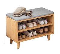 Banc de rangement à chaussures étroit classique en chêne - 42 cm/60 cm compact pour entrée, petit espace, design moderne, solution de rangement élégante pour chaussures et bottes