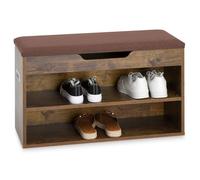 IDIMEX Banc de Rangement à Chaussures Isaac avec Coffre et étagère, 75 x 45 x 30 cm, Assise rembourrée Confortable, Rangement d’entrée, Capacité 8-10 Paires, Coloris Old Style et Brun