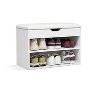 Banc de Rangement à Chaussures,Meuble à Chaussures avec Rangement,60x30x43cm,en Bois Blanc,Petit Meuble pour 8 Paires de Chaussures
