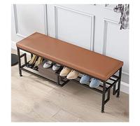 Banc de rangement à chaussures, meuble d'entrée en métal avec siège en cuir, meuble à chaussures pour salon, couloir, armoire de rangement à trois niveaux (100 x 35 x 46 cm)