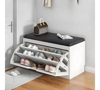 Banc de rangement à chaussures mince avec coussin - Armoire à chaussures à 2 niveaux pour 2 à 15 paires - Étagère à chaussures peu encombrante pour entrée, couloir ou chambre à coucher - Noir, 50,8 x