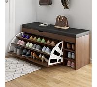 Banc de rangement à chaussures moderne avec étagère à chaussures cachée Meuble décoratif en cuir Chêne + Noir 100 x 30 x 51 cm
