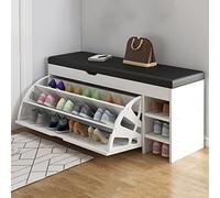 Banc de rangement à chaussures moderne avec étagère cachée, 100 x 30 x 51 cm, entrée en cuir, siège et armoire élégants, chêne des champs et noir - Parfait pour la décoration d'entrée de la maison