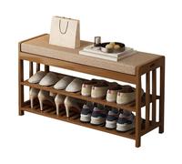 Banc de rangement à chaussures moderne en bambou avec coussin doux pour entrée et salon : marron rustique disponible en 50/58/70/80/90 cm