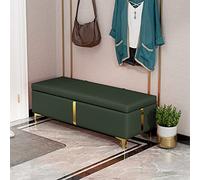 Banc de rangement à chaussures moderne en cuir capitonné vert foncé avec plateau relevable - Meuble d'entrée élégant pour économiser de l'espace 80 x 40 x 42 cm pour décoration d'intérieur