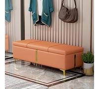 Banc de rangement à chaussures moderne en cuir synthétique avec dessus relevable, siège d'entrée capitonné, tabouret élégant pour le salon, orange, 60 x 40 x 42 cm