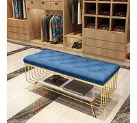 Banc de rangement à chaussures moderne en marbre et métal de qualité supérieure avec siège en cuir synthétique Bleu marine Meuble à chaussures d'intérieur pour chambre à coucher et porche Élégant et