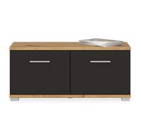 Banc de rangement à chaussures VIELLA L 90 cm pour entrée avec 2 portes coloris gris cosmos et chêne artisan