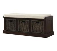 Banc de rangement avec coussin amovible, 2 tiroirs et panier, organiseur de chaussures entièrement assemblé, meuble d'entrée élégant, solution de rangement peu encombrante