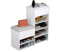 Banc de Rangement avec Coussin, étagère à Chaussures, tiroir, étagère Anti-poussière, casier de Rangement, Meuble à Chaussures, Salon, Couloir, Chambre à Coucher (Blanc)
