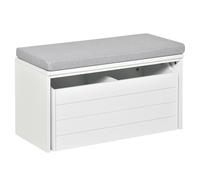 HOMCOM Banc de Rangement avec Coussin Gris - Meuble à Chaussures - Banc à Chaussures avec Grand tiroir Double Compartiment - MDF Blanc