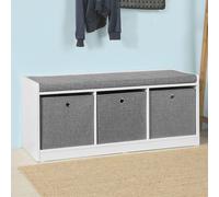 SoBuy® FSR65-DG Banc de Rangement avec Coussin Rembourré et 3 Paniers Meuble Bas Entrée Commode à Chaussure Banquette Confortable