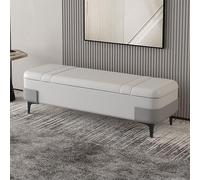 Banc de Rangement avec Grand Coffre de Stockage, Pouf de Bout de Lit en Tissu Technique, Banquette d'Entrée Moderne, Support de Sécurité, Cadre en Bois Robuste(A,120cm/47.2in)