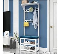 Banc de rangement avec siège rembourré et armoire à chaussures pour salon et chambre à coucher en tissu blanc bleu 2 niveaux 100 cm