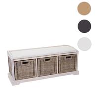 Mendler Banc de rangement Bienne 112x46x37 cm avec boîte et 3 paniers en rotin Kubu Blanc