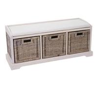 Mendler Banc de rangement Bienne 112x46x37 cm avec boîte et 3 paniers en rotin Kubu Blanc